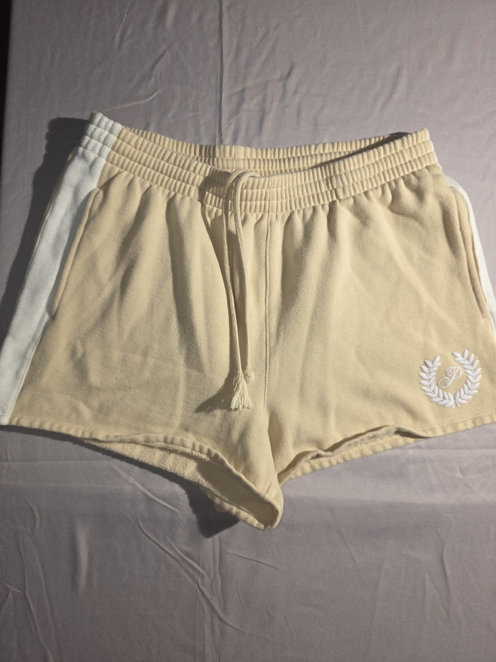PINK Victoria's Secret Cream/White Athletic Shorts with White Side Trim